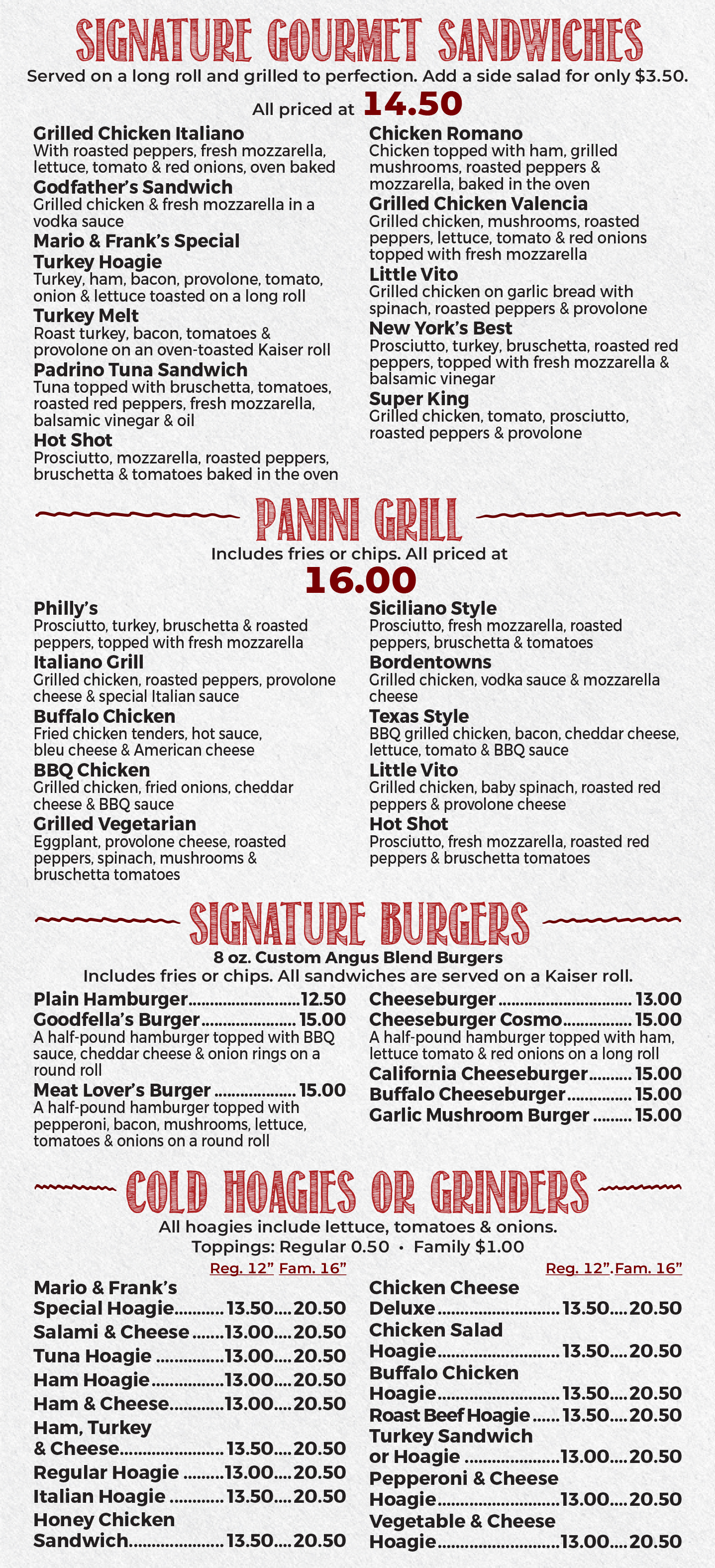 Sandwiches - Panini - Burgers & Hoagie